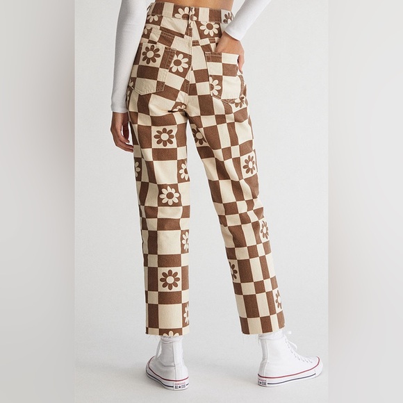 PacSun Eco Flower Checkerboard High Waisted Straight Leg Jeans - Picture 3 of 10